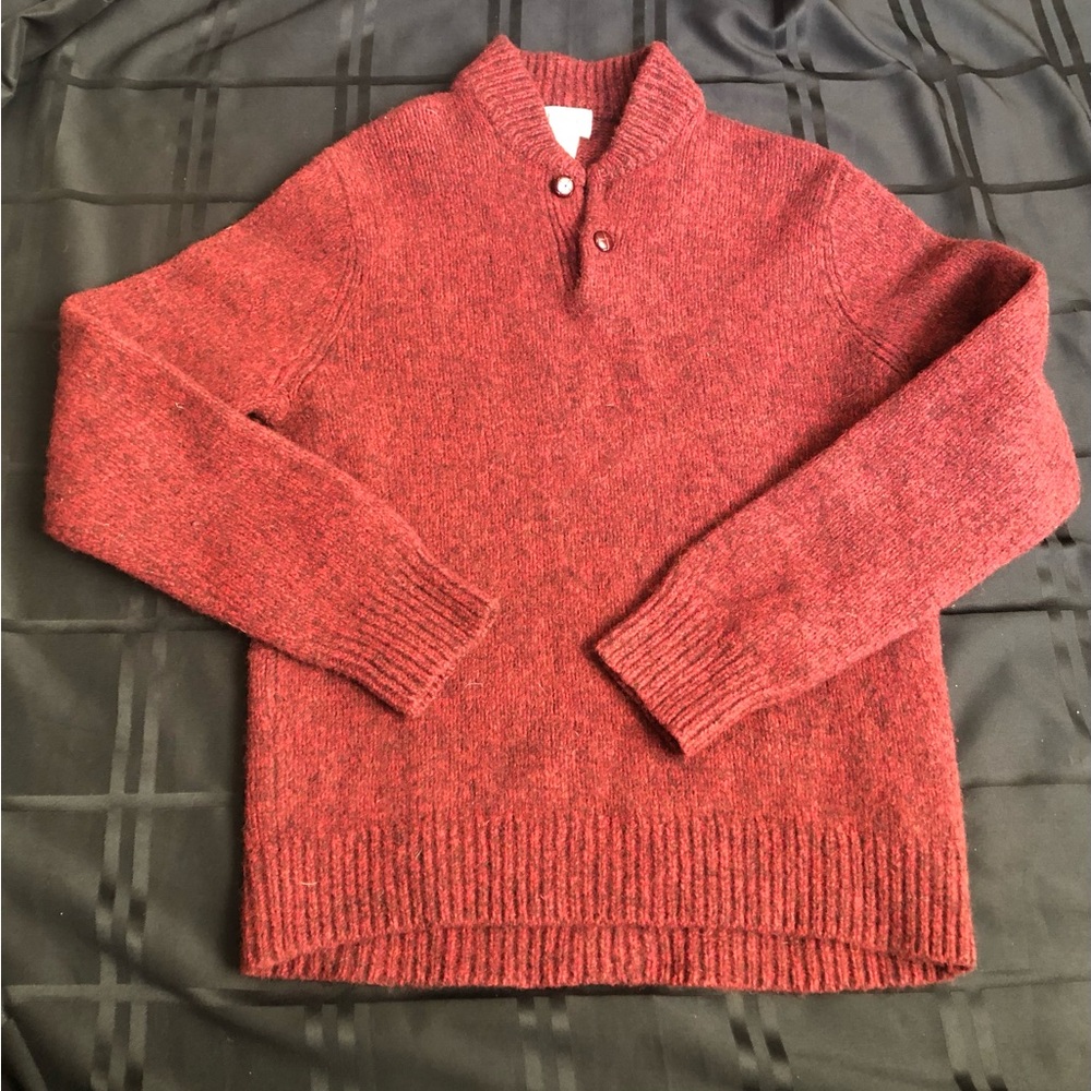 LL Bean Sweater Mens Med-Reg Lambs Wool Henley Pullover Heathered Button Knit